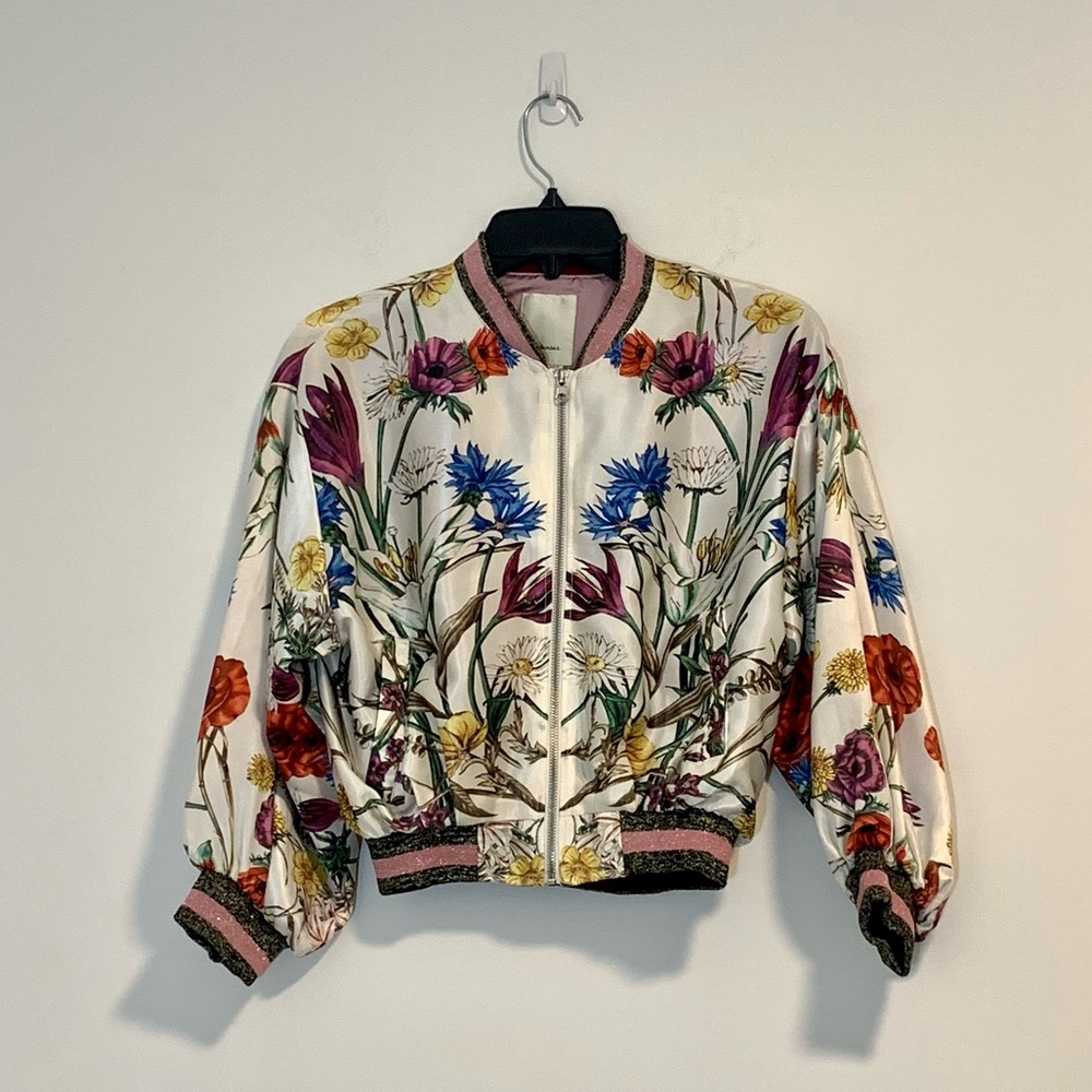 SOLD Anthropologie Elevenses Rubie Floral Satin Bomber Jacket - Picture 5 of 9